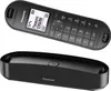 A black Panasonic cordless phone and its charging base are displayed against a white background. Produktbild-Vorschau
