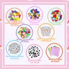 A collage of different craft supplies for children's DIY projects, arranged in circular sections with labels. Produktbild-Vorschau
