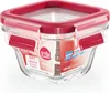 A square glass food storage container with a red lid and clear locking clips, shown on a white background. Anteprima dell’immagine prodotto