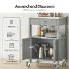 A kitchen cart with storage compartments and drawers, showcasing its capacity and dimensions. Produktbild-Vorschau