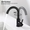 A black kitchen faucet with water flowing from it, shown in a bathroom or kitchen setting. Produktbild-Vorschau