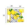 A collage of two glass hob covers featuring a lemon and floral pattern, with dimensions indicated. Produktbild-Vorschau