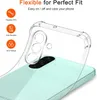 A clear phone case is shown on a light green phone, highlighting its features. Produktbild-Vorschau