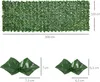 The image shows a large artificial hedge with dimensions and close-ups of individual leaves with their dimensions. Produktbild-Vorschau