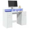 A white computer desk with a monitor, keyboard, and accessories. Voir les images du produit
