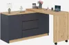 A modern L-shaped desk with drawers and a rotating extension, displayed against a white background. Podgląd zdjęcia produktu
