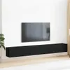 A black TV cabinet mounted on a white wall below a television. Produktbild-Vorschau