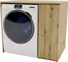 A white washing machine is partially enclosed in a wooden cabinet. Produktbild-Vorschau