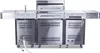 A stainless steel BBQ kitchen with multiple burners and storage compartments, presented on a white background. Produktbild-Vorschau