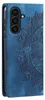 A blue flip case for a Samsung Galaxy A36 5G with a mandala design embossed on the cover. Produktbild-Vorschau