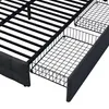 A close-up view of a bed frame with integrated storage drawers. Produktbild-Vorschau