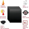 Marketing image showing BBQ grill mats with feature callouts. Produktbild-Vorschau