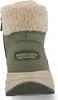The back view of a green Skechers boot with a cream-colored fuzzy lining. Voir les images du produit