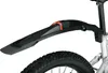 A close-up view of a black bicycle fender attached to the rear wheel and seat post of a bicycle. Produktbild-Vorschau