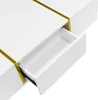 A close-up view of a white coffee table with a drawer partially open, featuring gold accents. Produktbild-Vorschau