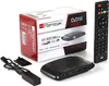 A product shot of a satellite receiver and its accessories, including the box, remote, and cables, arranged on a white background. Produktbild-Vorschau