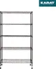 A black wire shelving unit with five shelves and wheels, presented on a white background. Náhled obrázku produktu
