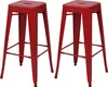 Two red metal bar stools are shown against a white background. Podgląd zdjęcia produktu