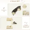 Collage showing two different cat furniture sets. The top section features a cat climbing on wall-mounted scratching posts. The bottom section shows a multi-level cat tree with a cat resting in a hammock. Náhled obrázku produktu