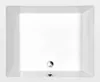 A top-down view of a white rectangular shower tray with a drain in the center. Produktbild-Vorschau