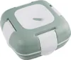 A square-shaped lunchbox with a light green body and white lid and clasps. Náhľad obrázku produktu