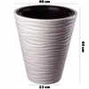 A product shot of a beige planter with white wavy lines, showing dimensions. Anteprima dell’immagine prodotto
