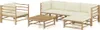 6-tlg. Garten-Lounge-Set mit Cremeweißen Kissen Bambus Produktbild-Vorschau 1