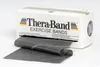 A roll of gray exercise band is pulled out of a white cardboard box labeled 'Thera-Band Exercise Bands'. Voir les images du produit