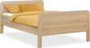 A wooden bed frame with yellow bedding and pillows, shown from a side angle against a white background. Náhled obrázku produktu