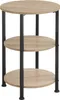 A three-tiered round side table with a light wood grain finish and black metal legs, shown against a white background. Voir les images du produit