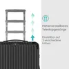 Close-up of a black suitcase with a graphic illustrating its adjustable telescopic handle. Produktbild-Vorschau