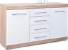 A white and wood-tone sideboard with drawers and a cabinet. Produktbild-Vorschau