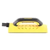 A yellow and black hand sander with a black handle and a black connector on the left side, isolated on a white background. Produktbild-Vorschau
