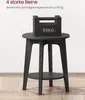 A black side table with a weight on top, demonstrating its load-bearing capacity. Produktbild-Vorschau