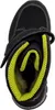 A top-down view of a black child's boot with a neon green lining. Produktbild-Vorschau