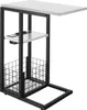 A side view of a laptop side table with shelves and a basket. Produktbild-Vorschau