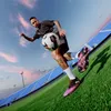 A soccer player performing a trick with a soccer ball on a soccer field with stadium seating in the background. Produktbild-Vorschau