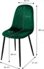 A dark green velvet dining chair with dimensions indicated by measurement lines and text. Náhľad obrázku produktu