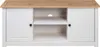 A front view of a white and wood TV stand. Náhled obrázku produktu
