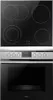 A top-down view of a black ceramic electric hob and a front view of a silver and black oven. Produktbild-Vorschau