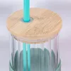 4er Set Glas mit Deckel 400ml Bunt Strohhalm Bambusdeckel Produktbild-Vorschau 5