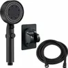 A black shower head, hose, and wall mount are displayed against a white background. Produktbild-Vorschau