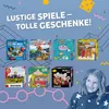 A collage of board games and a young girl smiling, with promotional text at the top. Produktbild-Vorschau