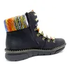 A side view of a black boot with a colorful knitted cuff and laces. Anteprima dell’immagine prodotto