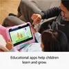 A father and daughter are sitting on a couch, looking at a tablet. The daughter is holding the tablet, and the father is pointing at the screen. Produktbild-Vorschau