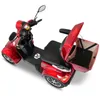 A red electric scooter with a storage compartment open at the back, shown from a high angle. Produktbild-Vorschau
