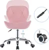 A pink office chair with chrome accents and wheels, shown from a front-side angle. Insets show a detail of the height adjustment lever and a close-up of one of the wheels. Produktbild-Vorschau