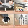 Collage of four images showcasing features of a drying rack. Produktbild-Vorschau