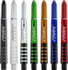 A collection of seven dart shafts in different colors, arranged side-by-side against a white background. Anteprima dell’immagine prodotto