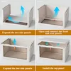 A four-panel instructional image showing the steps to assemble a foldable storage box. Anteprima dell’immagine prodotto